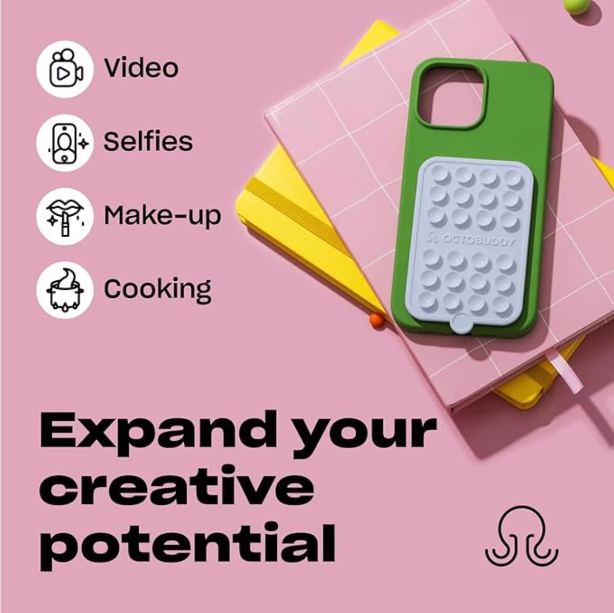Double-Sided  Silicone Suction Phone Case Detachable Mount - Hands-Free, Strong Grip Holder for Selfies & Videos - Iphone & Android Compatible; Chalk Pink