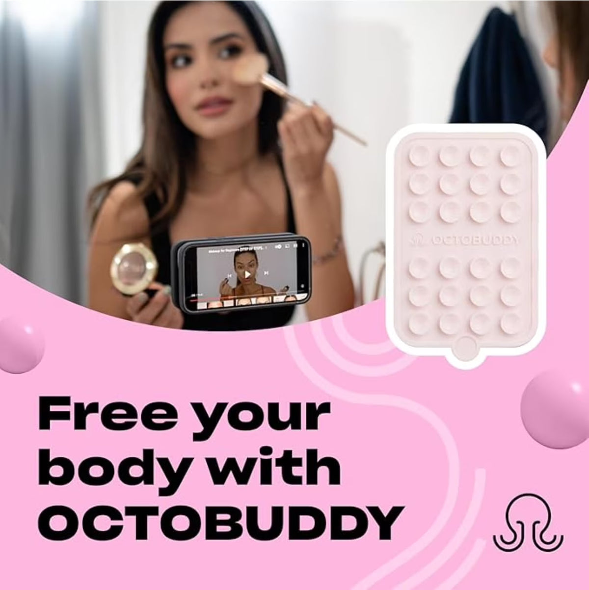 Double-Sided  Silicone Suction Phone Case Detachable Mount - Hands-Free, Strong Grip Holder for Selfies & Videos - Iphone & Android Compatible; Chalk Pink