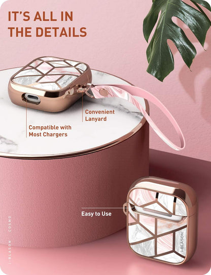 Cosmo Series Case Designed for Airpods 2Nd Generation/1St Generation, 360° Protective Stylish Marble Airpods Case Cover Compatible with Apple Airpods 1St/2Nd (Marble)