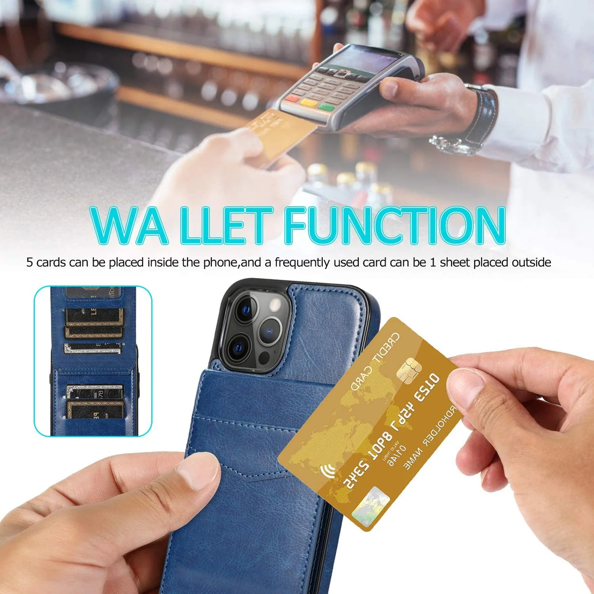 Wallet Case Compatible with Iphone 14 Pro Max, Card Holder Flip Cover, Navy Blue