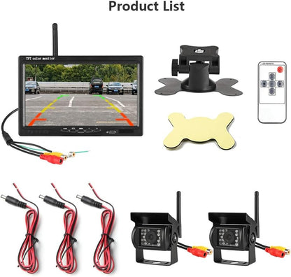 2Pcs Wireless Vehicle Backup Cameras plus 7" Monitor Parking Assistance System for Rv/Suv/Van/Pickup/Truck/Trailer Rear/Side/Front View System Switchable