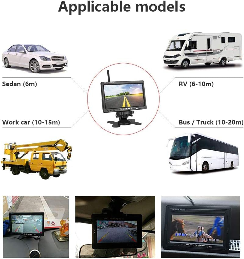 2Pcs Wireless Vehicle Backup Cameras plus 7" Monitor Parking Assistance System for Rv/Suv/Van/Pickup/Truck/Trailer Rear/Side/Front View System Switchable