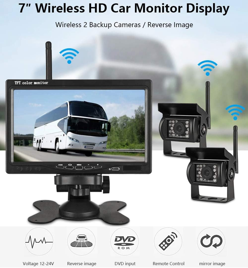 2Pcs Wireless Vehicle Backup Cameras plus 7" Monitor Parking Assistance System for Rv/Suv/Van/Pickup/Truck/Trailer Rear/Side/Front View System Switchable
