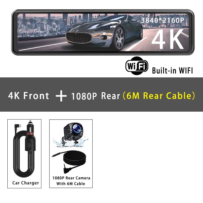 11.26" 4K 2160P Car Dvr GPS WIFI Mirror Dash Cam Dual Lens Dashcam IPS Screen Car Camera Drive Recorder Stream Rearview Mirror