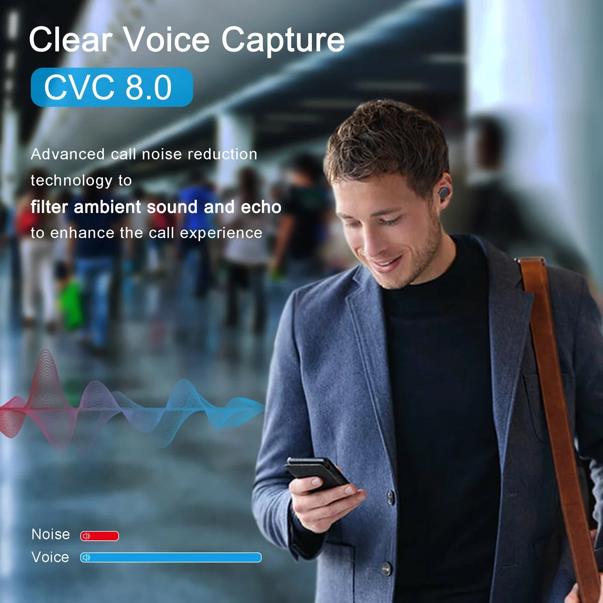 Wireless Earbuds with Noise Cancelling,Led Case in Ear Earphones Bluetooth ,60Hrs with IPX8 Waterproof, Hi-Fi Stereo Bass,Touch Control for Sports/Workout