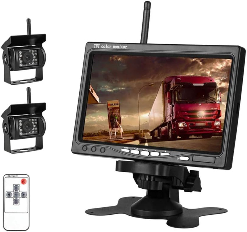 2Pcs Wireless Vehicle Backup Cameras plus 7" Monitor Parking Assistance System for Rv/Suv/Van/Pickup/Truck/Trailer Rear/Side/Front View System Switchable