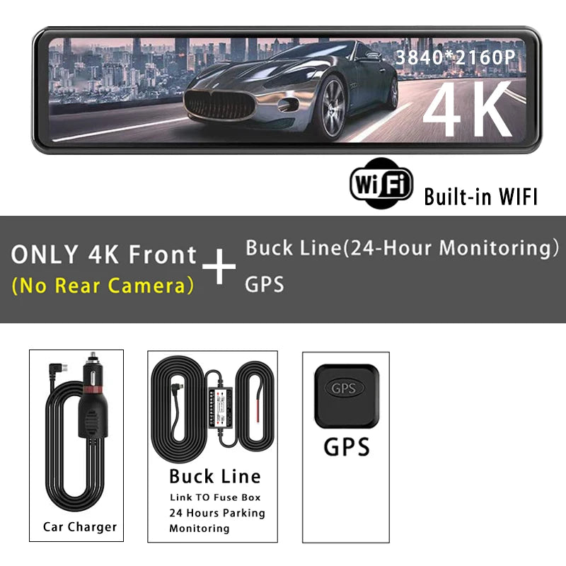 11.26" 4K 2160P Car Dvr GPS WIFI Mirror Dash Cam Dual Lens Dashcam IPS Screen Car Camera Drive Recorder Stream Rearview Mirror