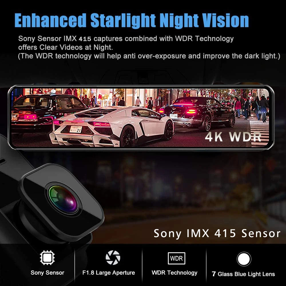 11.26" 4K 2160P Car Dvr GPS WIFI Mirror Dash Cam Dual Lens Dashcam IPS Screen Car Camera Drive Recorder Stream Rearview Mirror