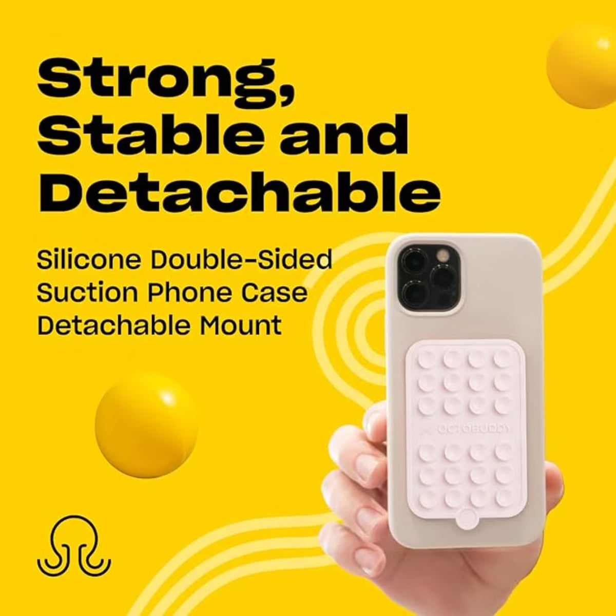 Double-Sided  Silicone Suction Phone Case Detachable Mount - Hands-Free, Strong Grip Holder for Selfies & Videos - Iphone & Android Compatible; Chalk Pink
