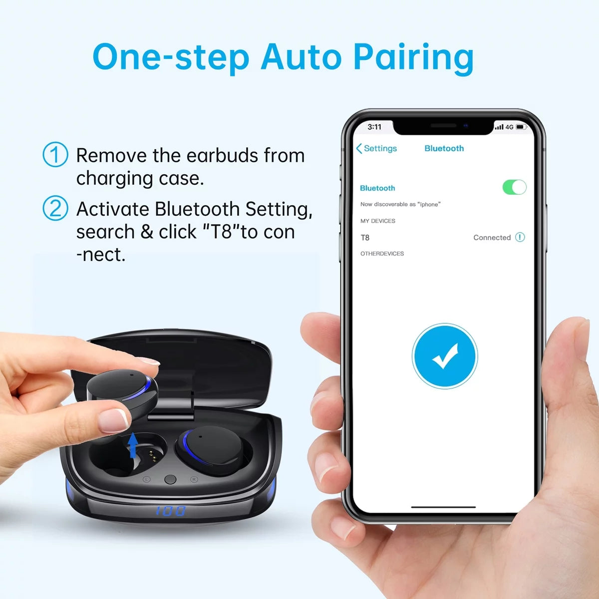 Wireless Earbuds with Noise Cancelling,Led Case in Ear Earphones Bluetooth ,60Hrs with IPX8 Waterproof, Hi-Fi Stereo Bass,Touch Control for Sports/Workout