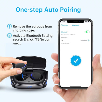Wireless Earbuds with Noise Cancelling,Led Case in Ear Earphones Bluetooth ,60Hrs with IPX8 Waterproof, Hi-Fi Stereo Bass,Touch Control for Sports/Workout