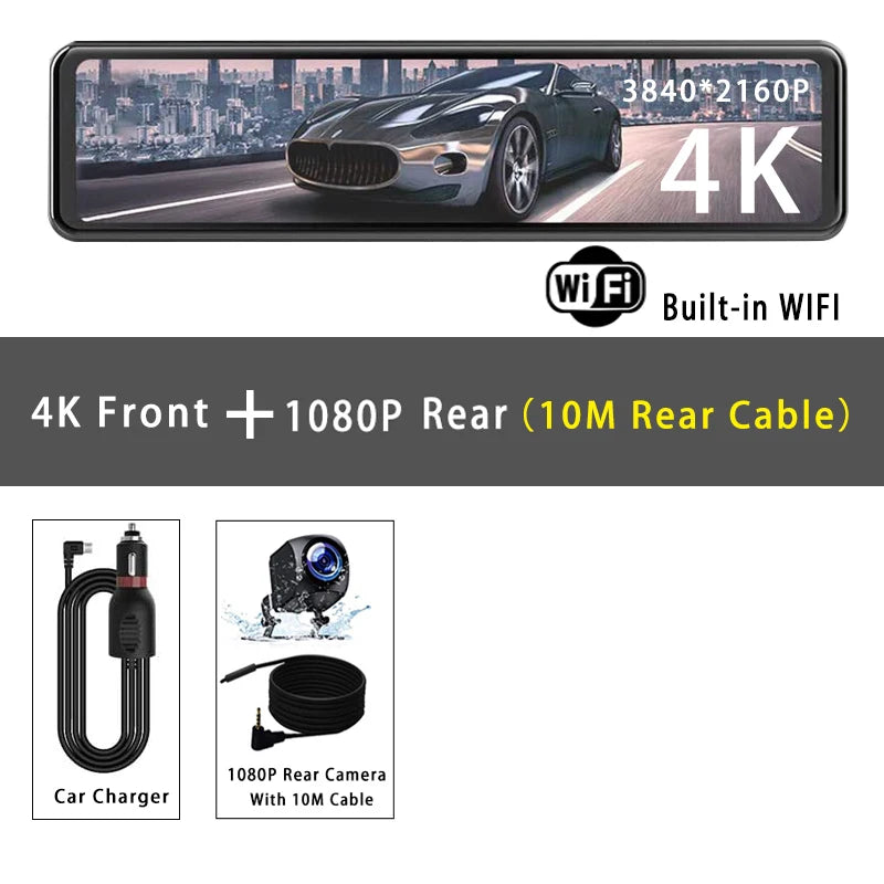 11.26" 4K 2160P Car Dvr GPS WIFI Mirror Dash Cam Dual Lens Dashcam IPS Screen Car Camera Drive Recorder Stream Rearview Mirror